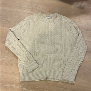 Womens Fisherman Cream Cable Knit Crewneck Cotton Sweater size XL Worn 1x